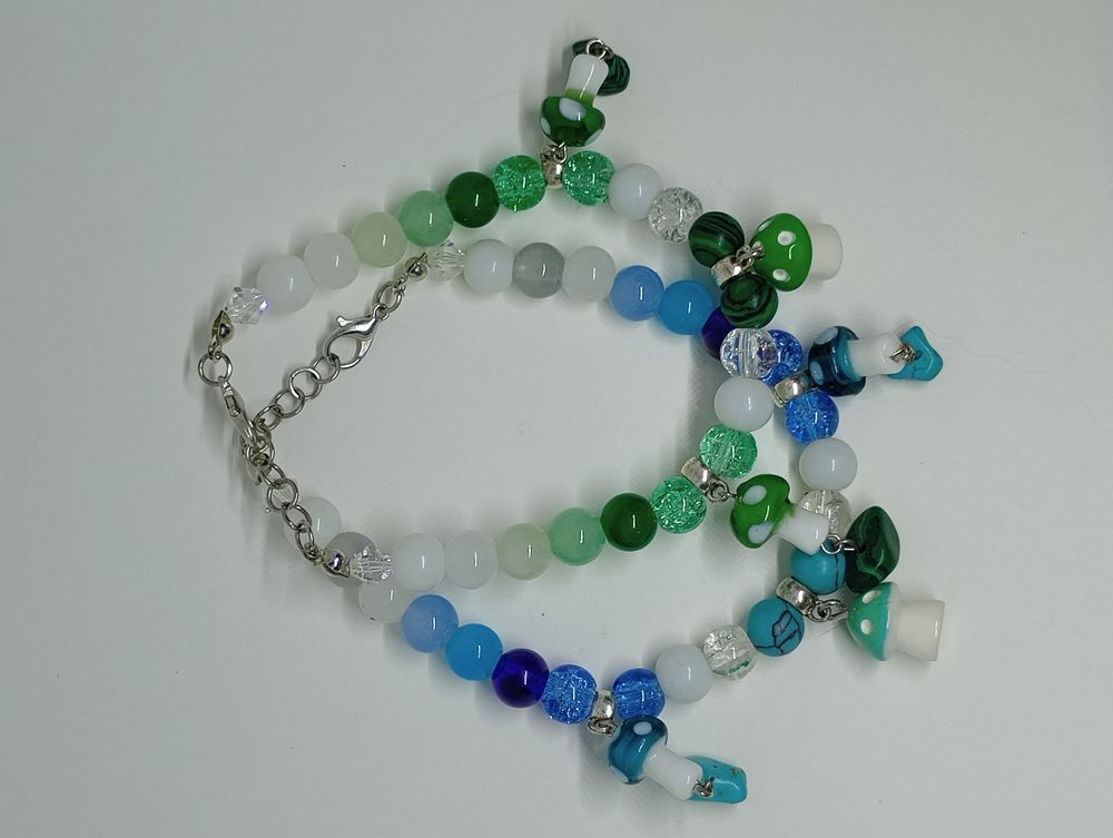 Malachite and turquoise crystal mushroom matching bracelet