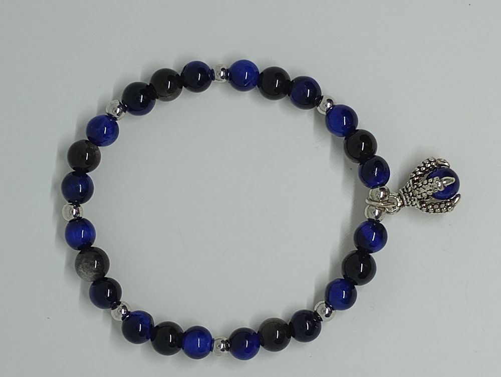 Blue tigers eye, obsidian,dragon claw charm bracelet
